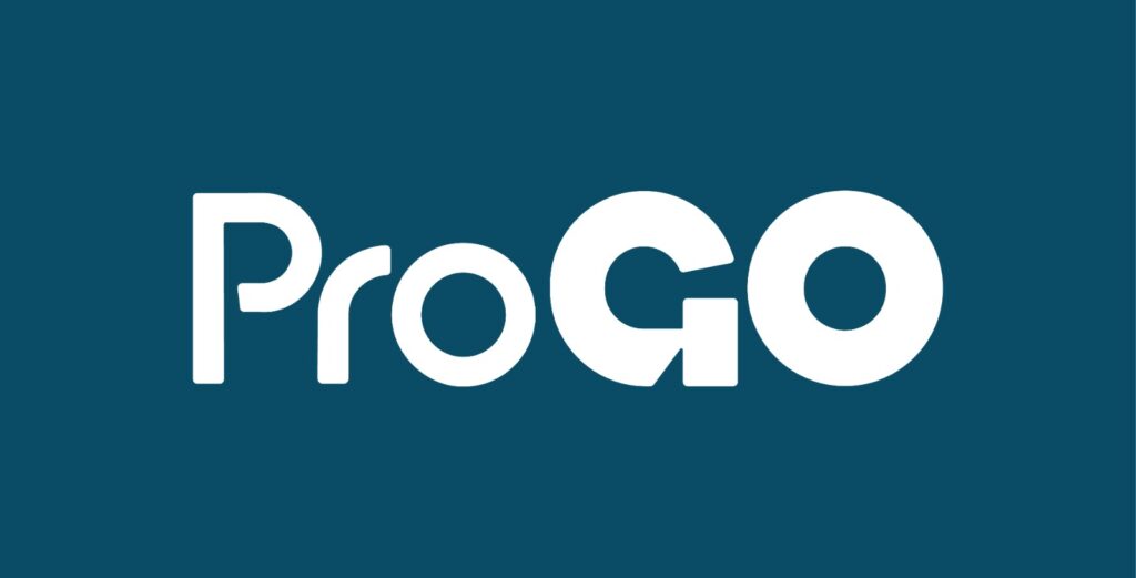 ProGO logo - White on blue